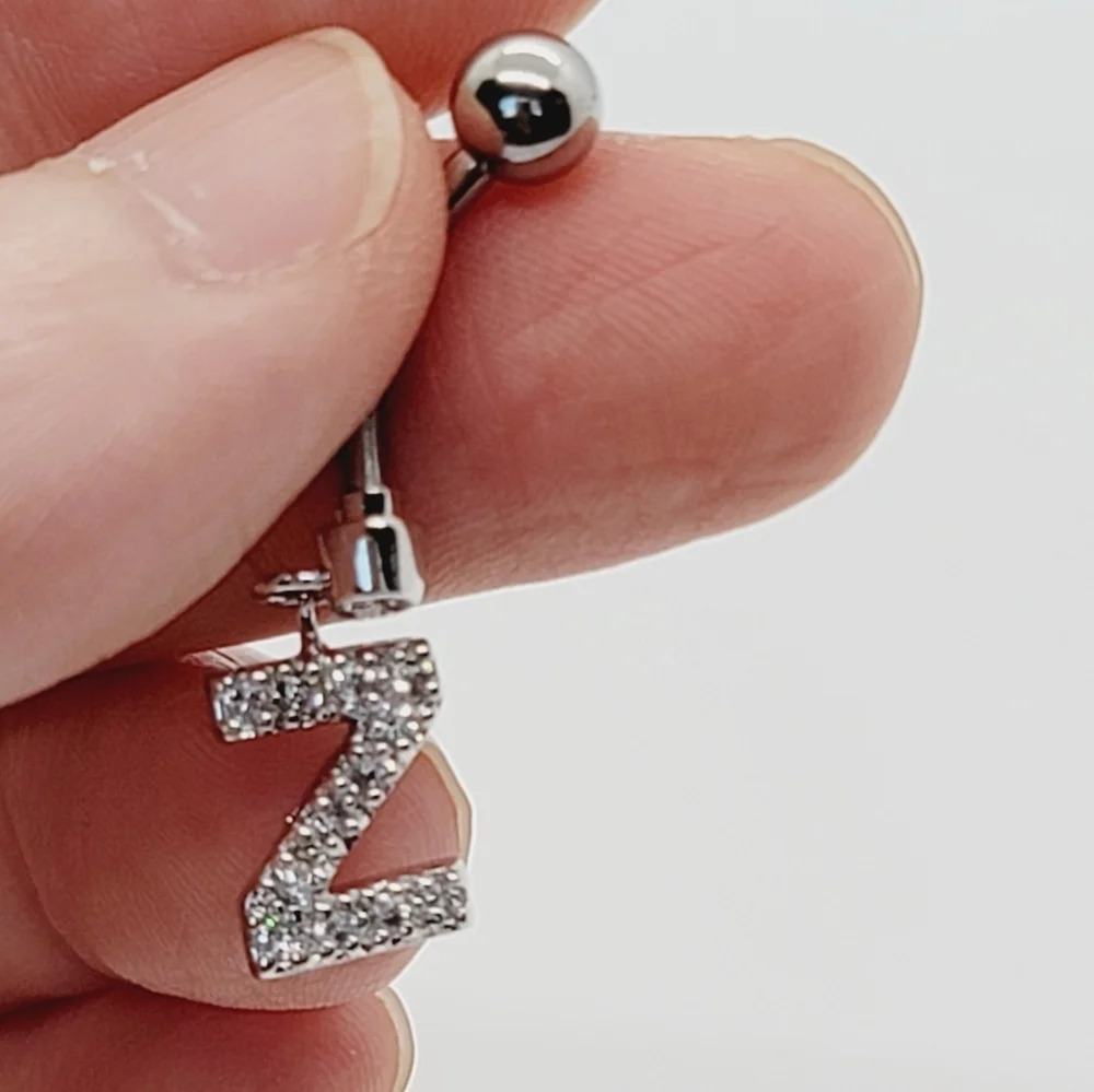 New 925 Sterling Silver Initial belly button ring "Z"